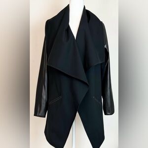 SPANX Open Front Drape Jacket Faux Leather Sleeves Black Athleisure Blazer XL
